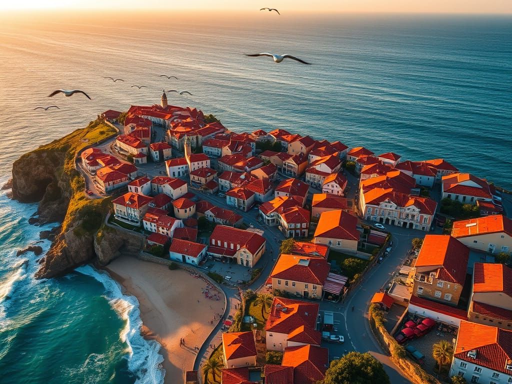 Ericeira, Portugal at Golden Hour: Aerial View
