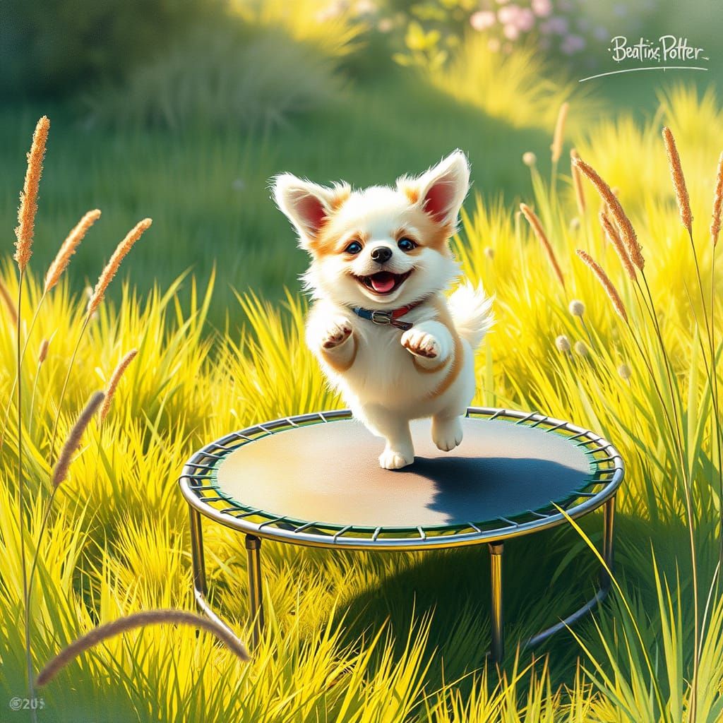 Whimsical Dog Plays on a Colorful Trampoline
