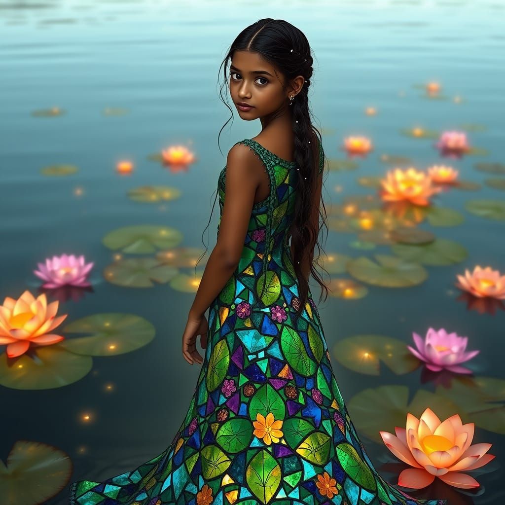 Stained Glass Goddess in Emerald, Sapphire, and Amethyst