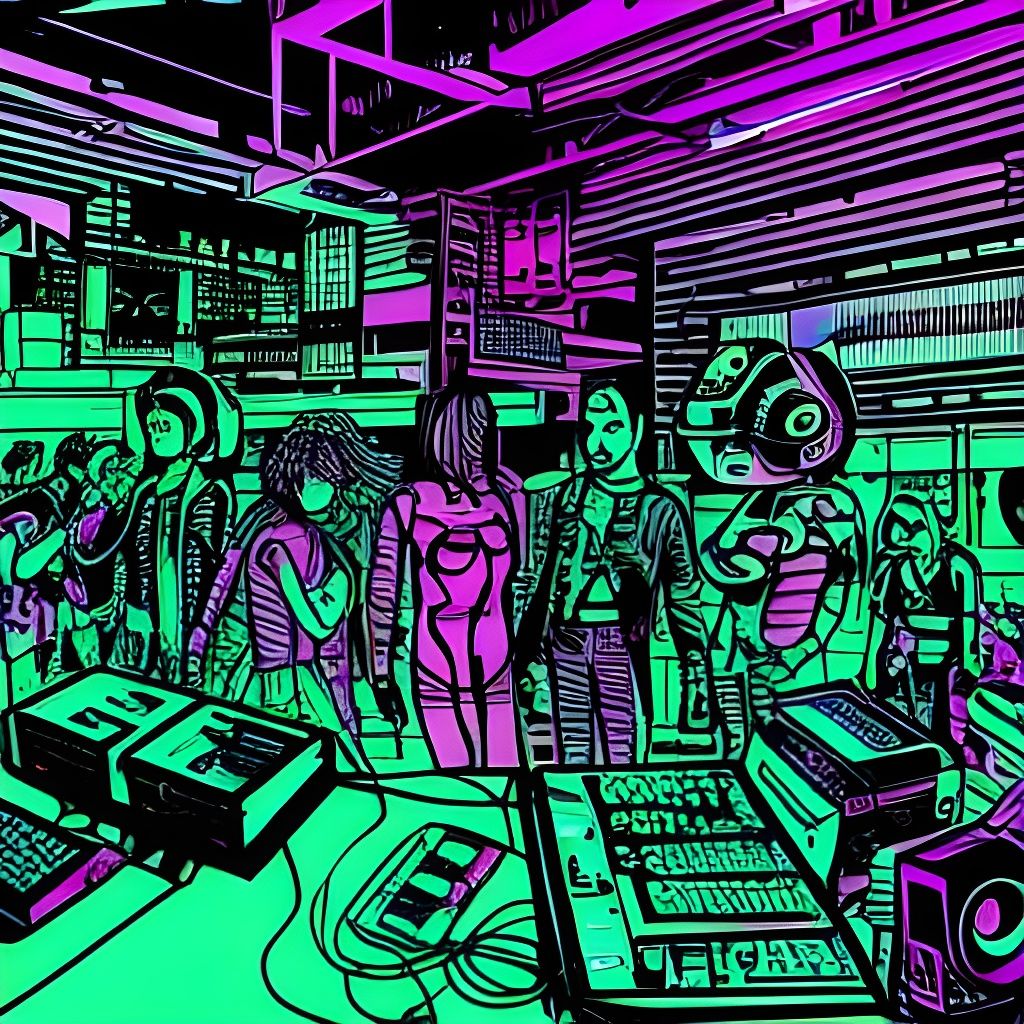 Cyberpunk Warehouse Rave with Techno DJ
