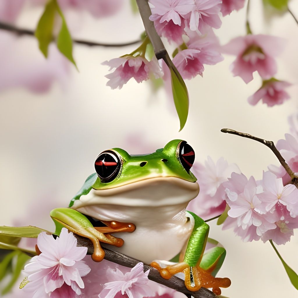Chibi Frog in Cherry Blossoms: Rococo Art