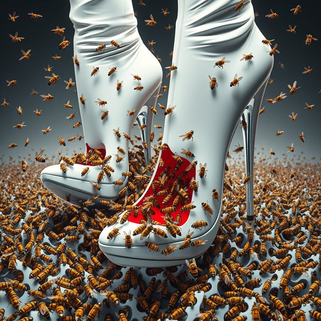 Bees Swarming Platform Shoes: Futuristic Photorealistic Imag...