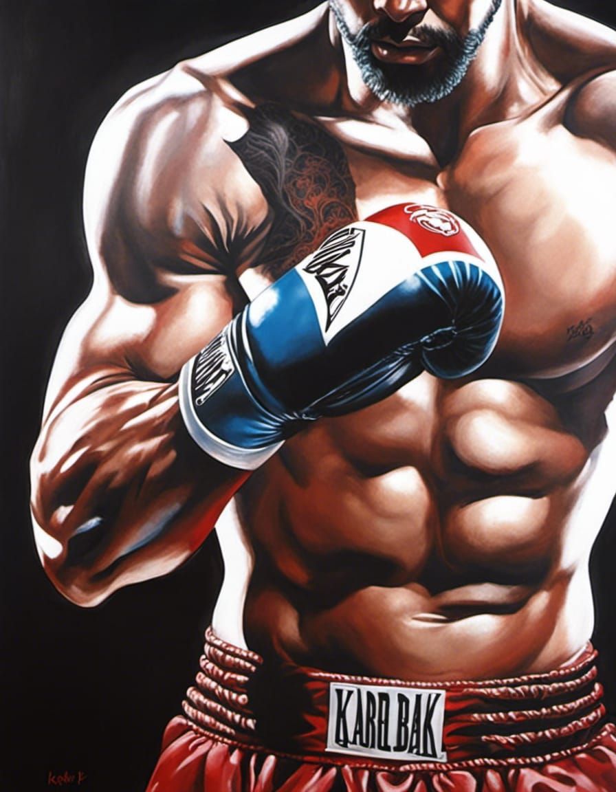 Boxing King with Scarlet Hair: Acrylic Painting