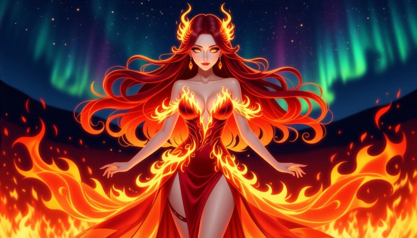 Fiery Anime Woman in Prism World