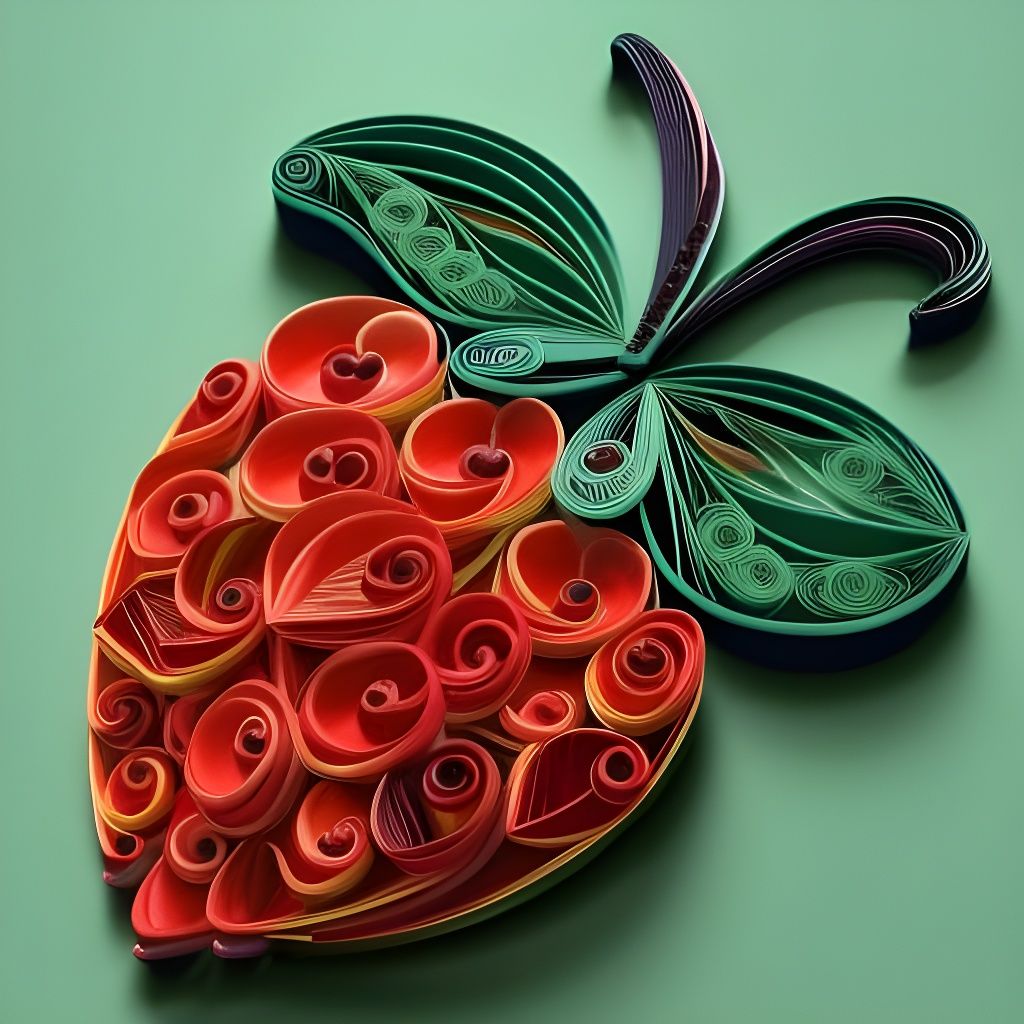 Intricate Red Strawberry in Quilling Style