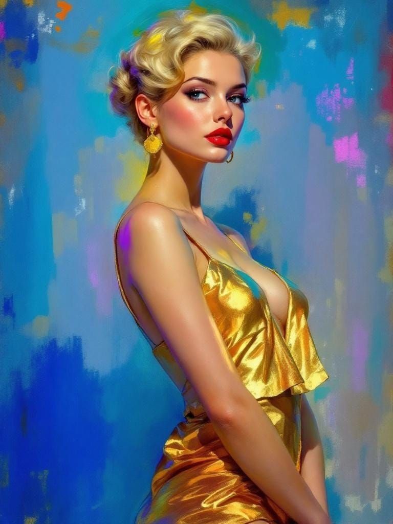 Swedish Pin-Up in Impasto with Hyperreal Colors
