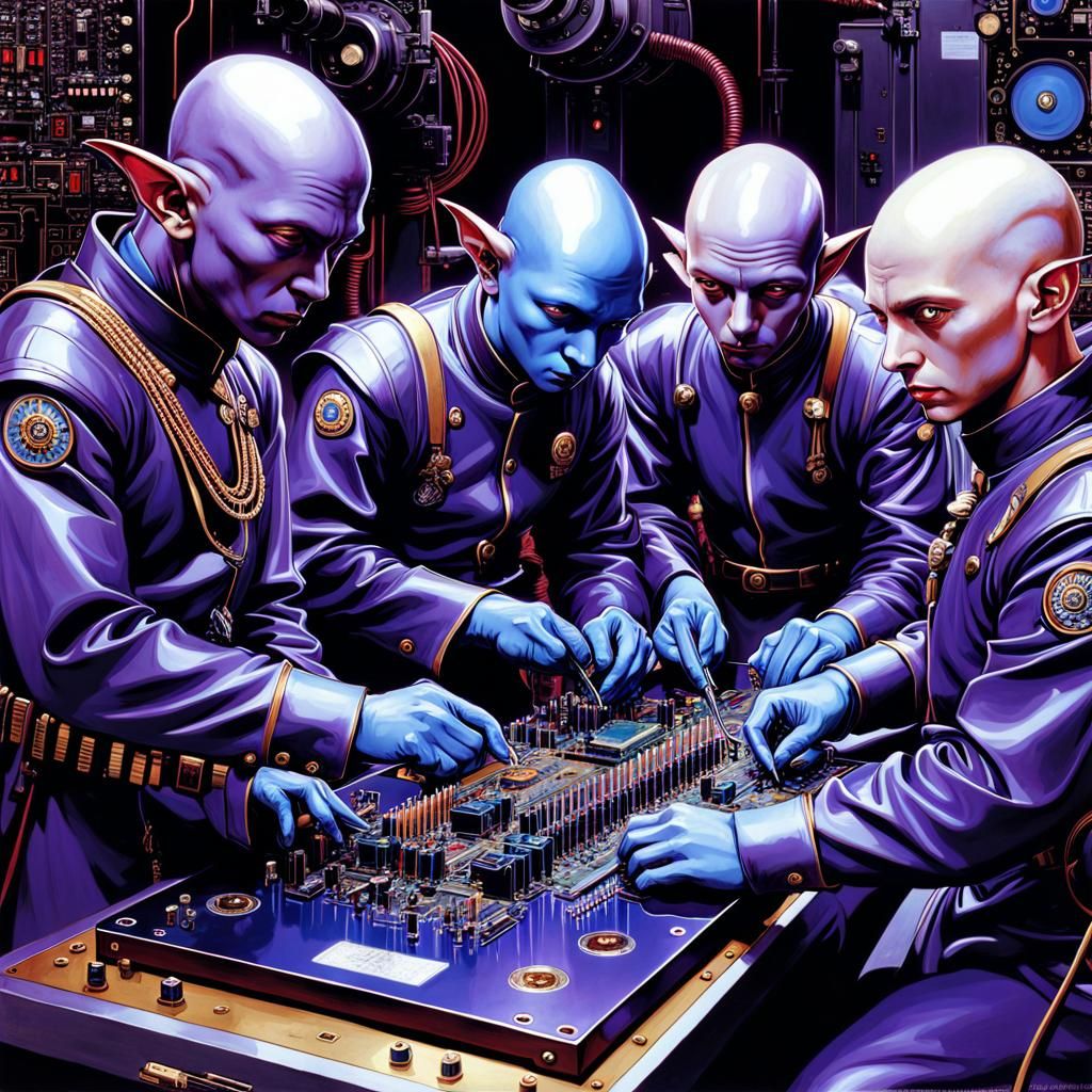 Futuristic Tlingit Goblin Engineers at Work