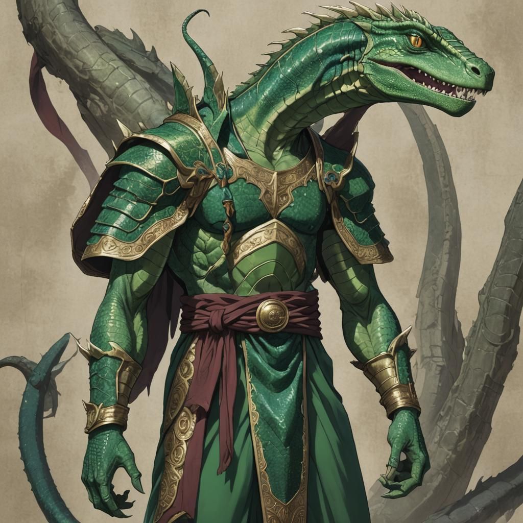 Lizardman Monk in Anime Cel-Shaded Style