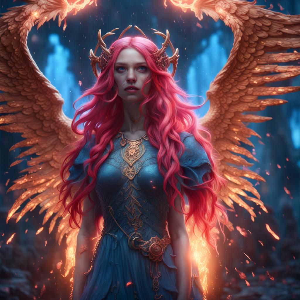 Pink Haired Angel in Rain, Matte Painting