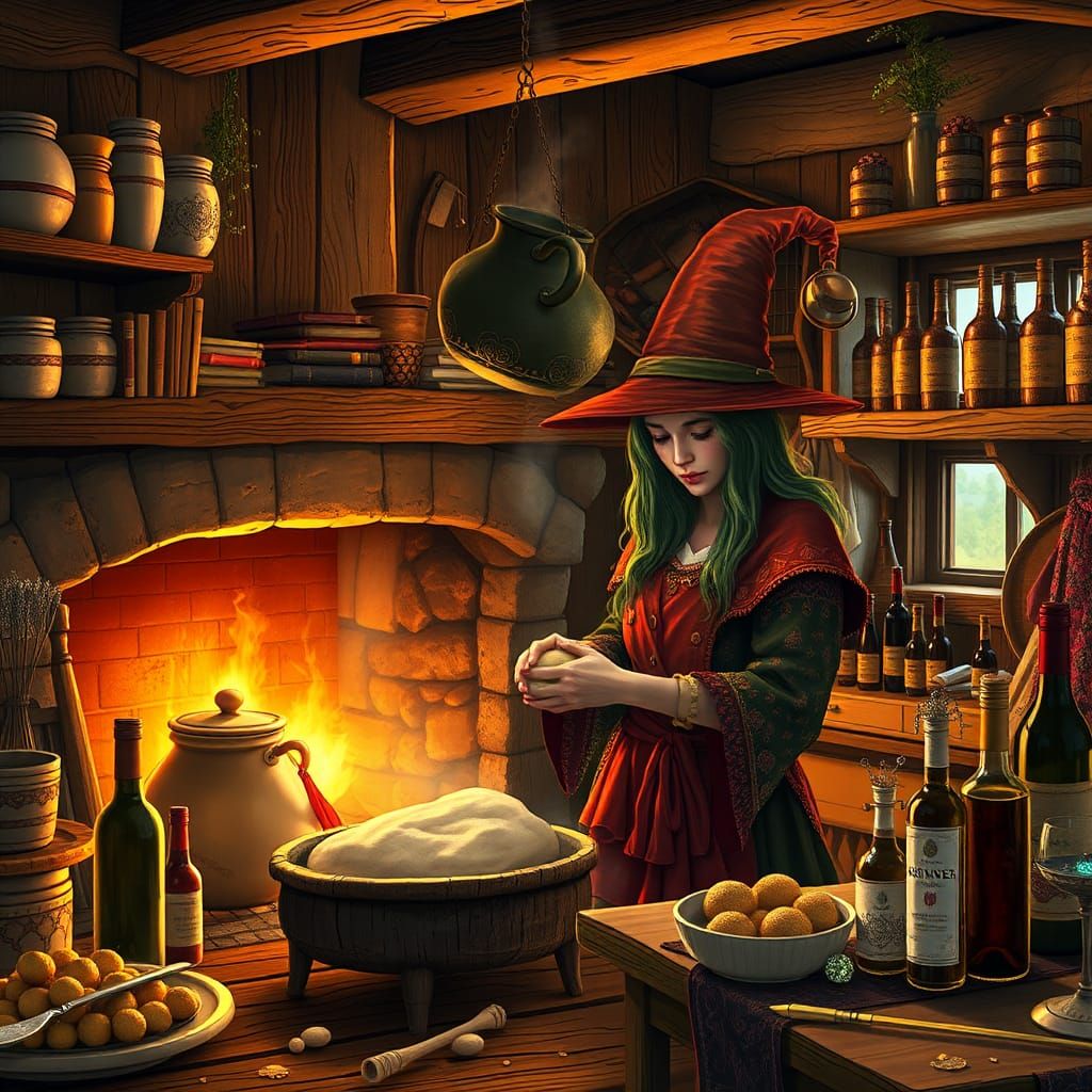 Charming Kitchen Witch Scene in Fantasy Concept Art
