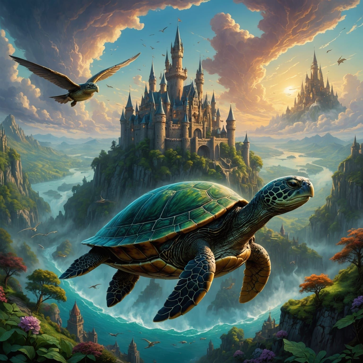 Flying Turtle With Castle: Digital Matte Painting