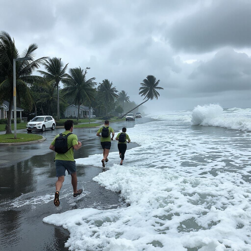 People Fleeing a Hurricane: A Chaotic Scene