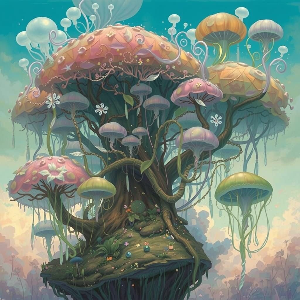 Whimsical Forest of Iridescent Flora in Dreamy, Pastel Hues