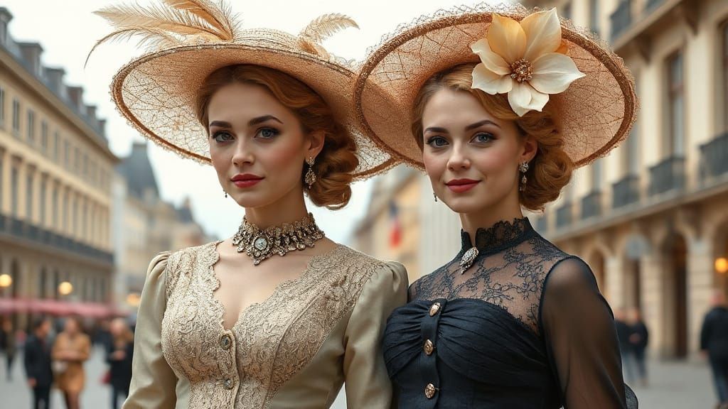 Elegant Women in Ornate Hats, Neo-Fauvist Style