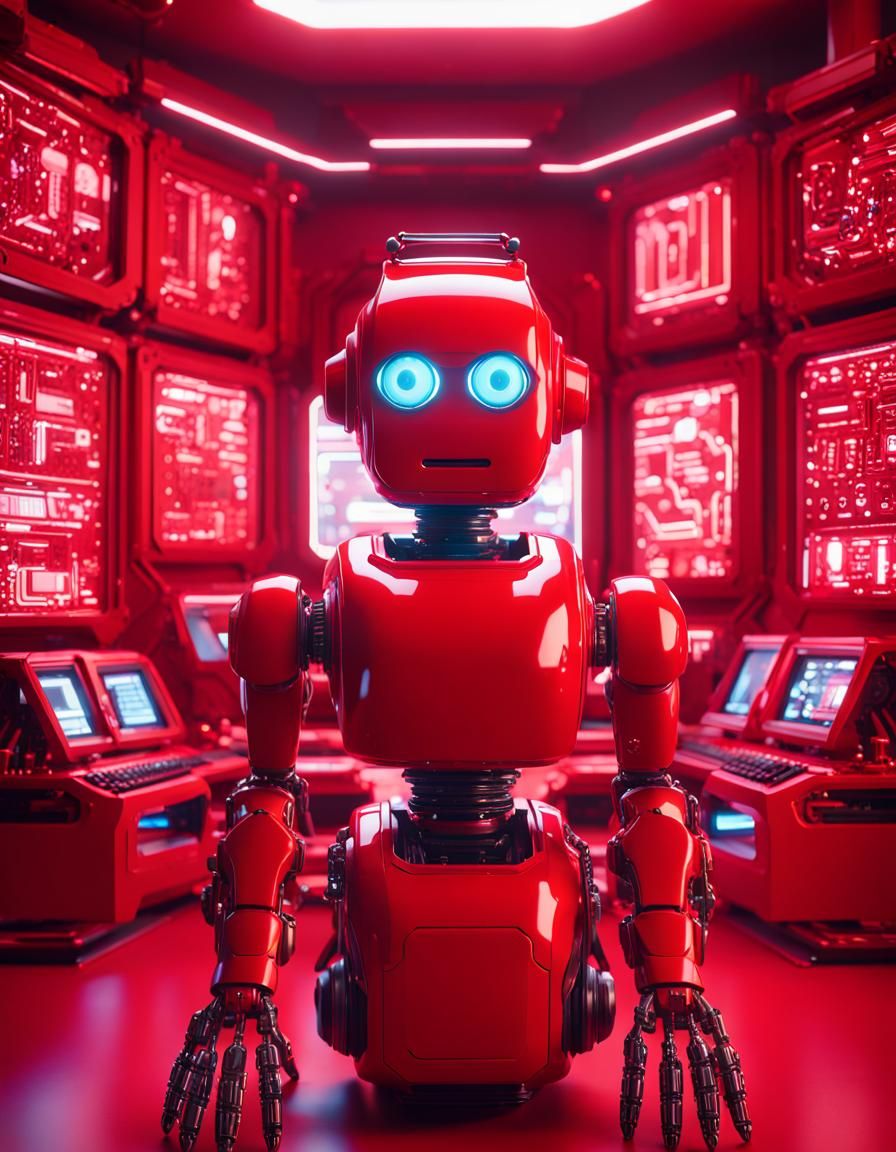 Vintage Robot in Futuristic Computer Room