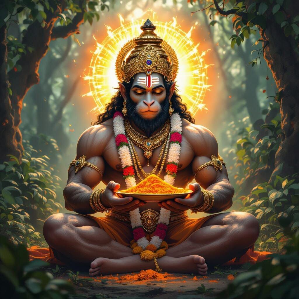 Lord Hanuman in Mystical Forest: Fantasy Illustration