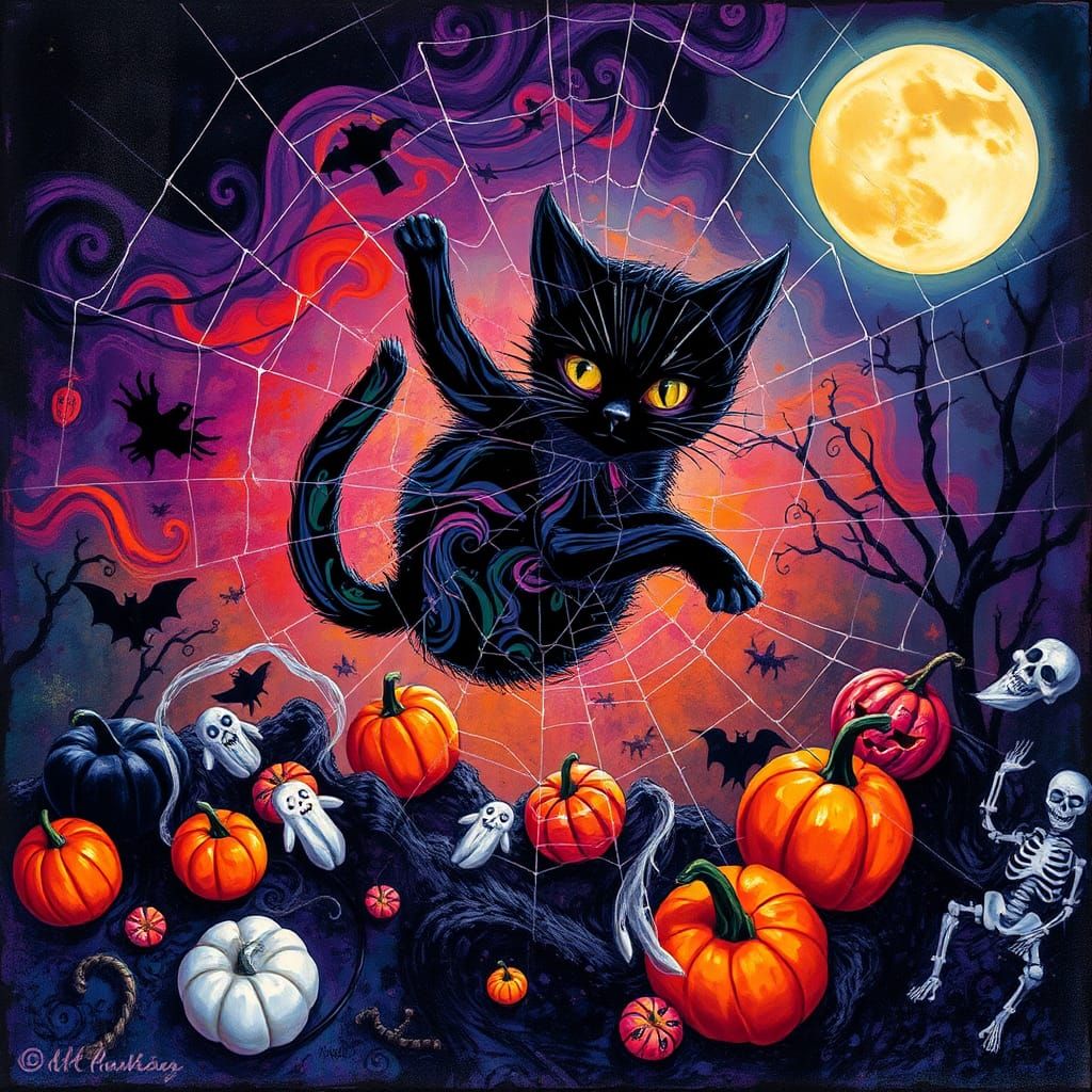 Surreal Halloween Cat in Dreamlike Rayograph Scene