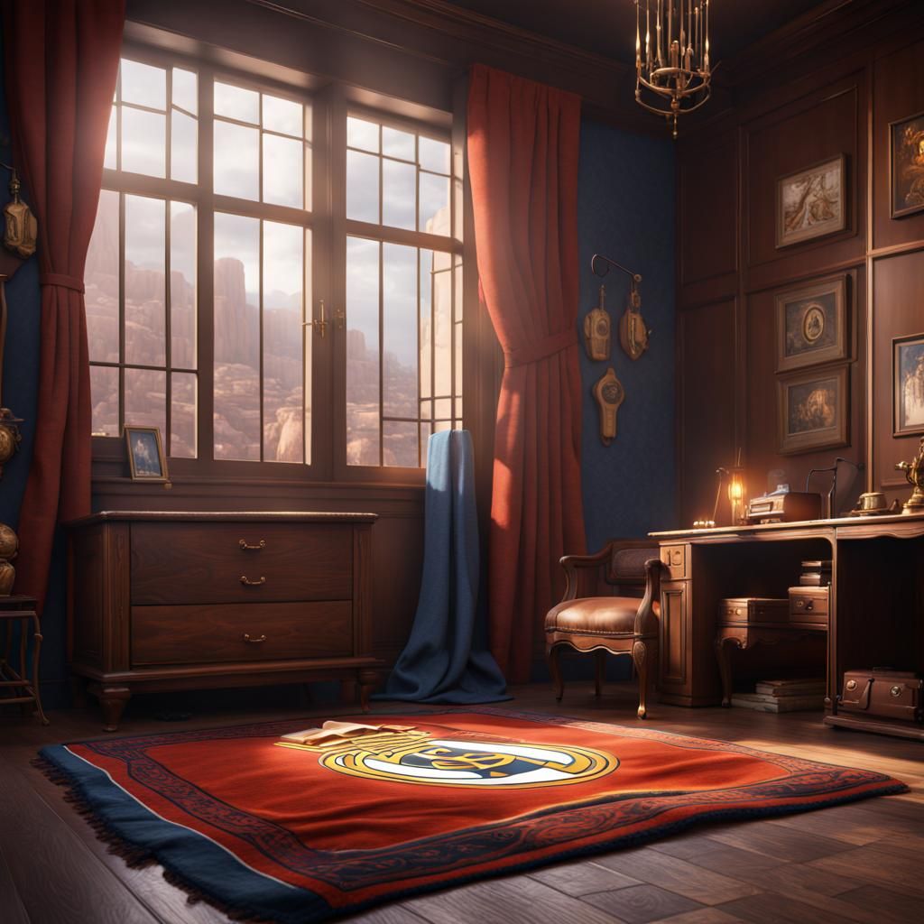 Room with Real Madrid Blanket: Detailed Matte Painting