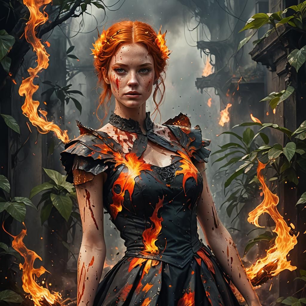 Fiery Portrait: A Beautiful Woman in Flames