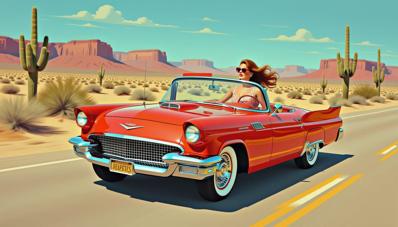 Vintage Cadillac on Desert Highway, LaChapelle Style