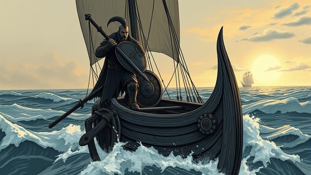 Viking Warrior Sweeps Through Icy Waters with Epic Longship