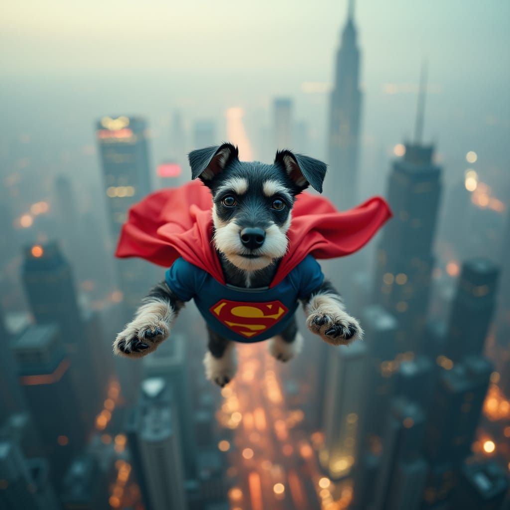 Majestic Miniature Schnauzer Soars Through the City in Hyper...