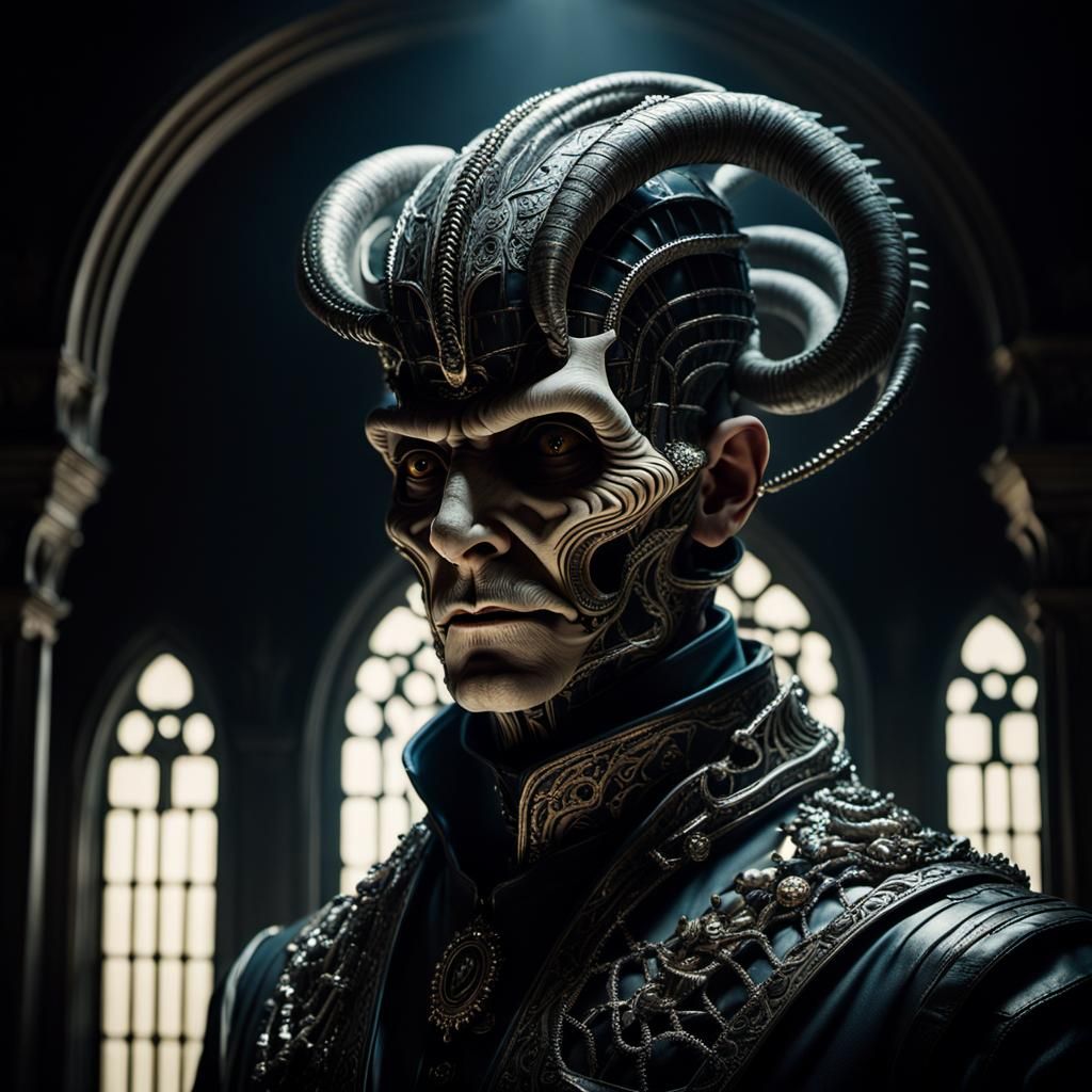 Gothic Baron Portrait in Dimly Lit Study