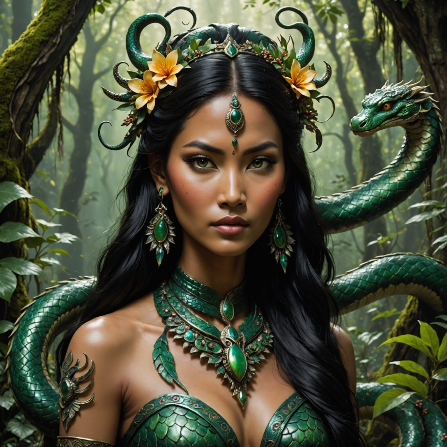 Mystical Naga Goddess Unveiled in Hyper-Realistic Fantasy Ar...