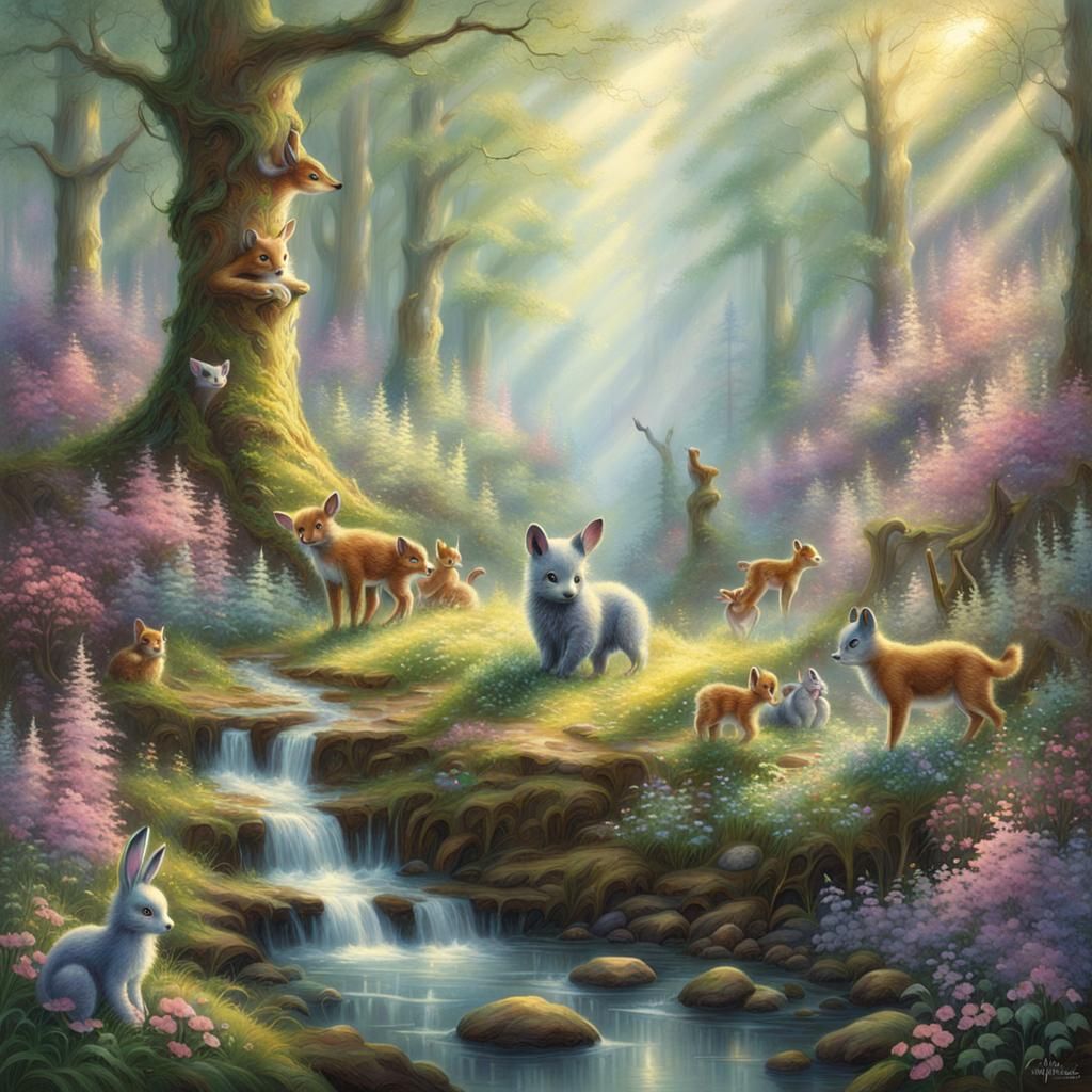Enchanted Spring Forest with Baby Animals