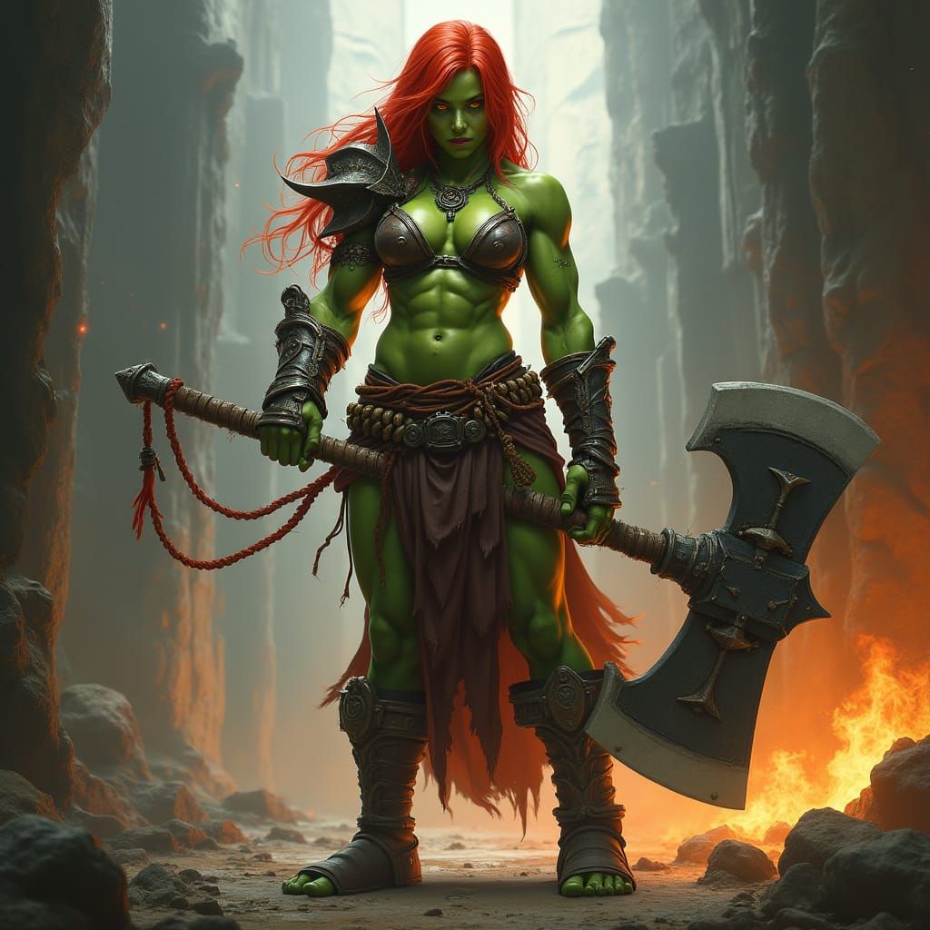 Muscular Orc Female Warrior With Great Axe