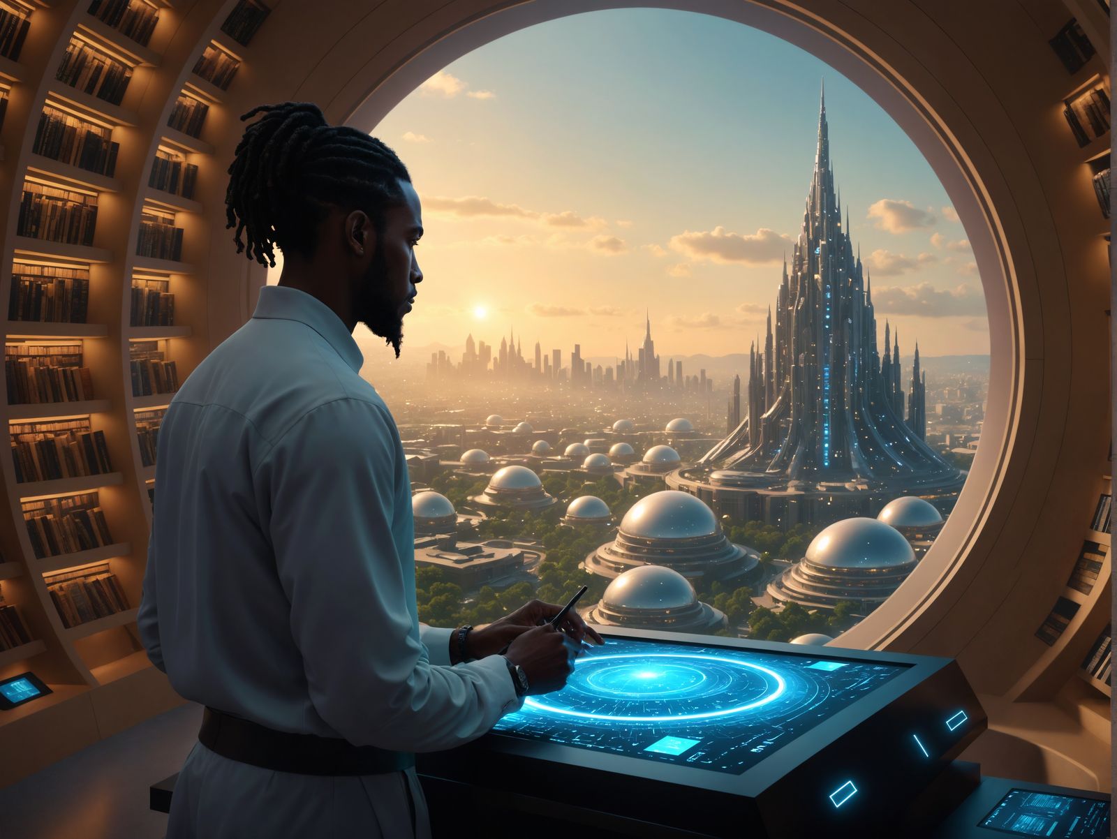 A Futuristic Scholar Studies Advanced Library Data in Cyberp...