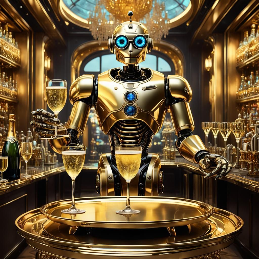 Gold Filigree Posh Robot Butler