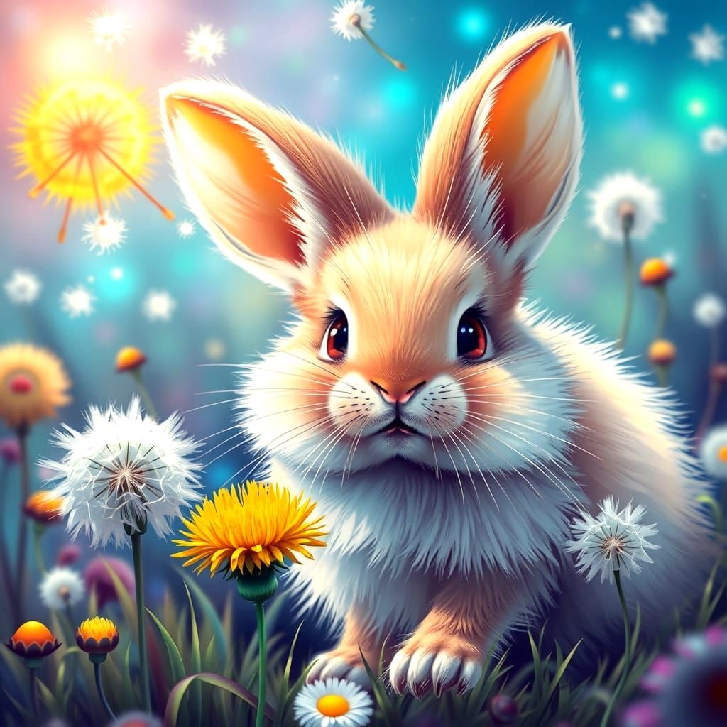 Whimsical Bunny in a Fantastical Floral Wonderland