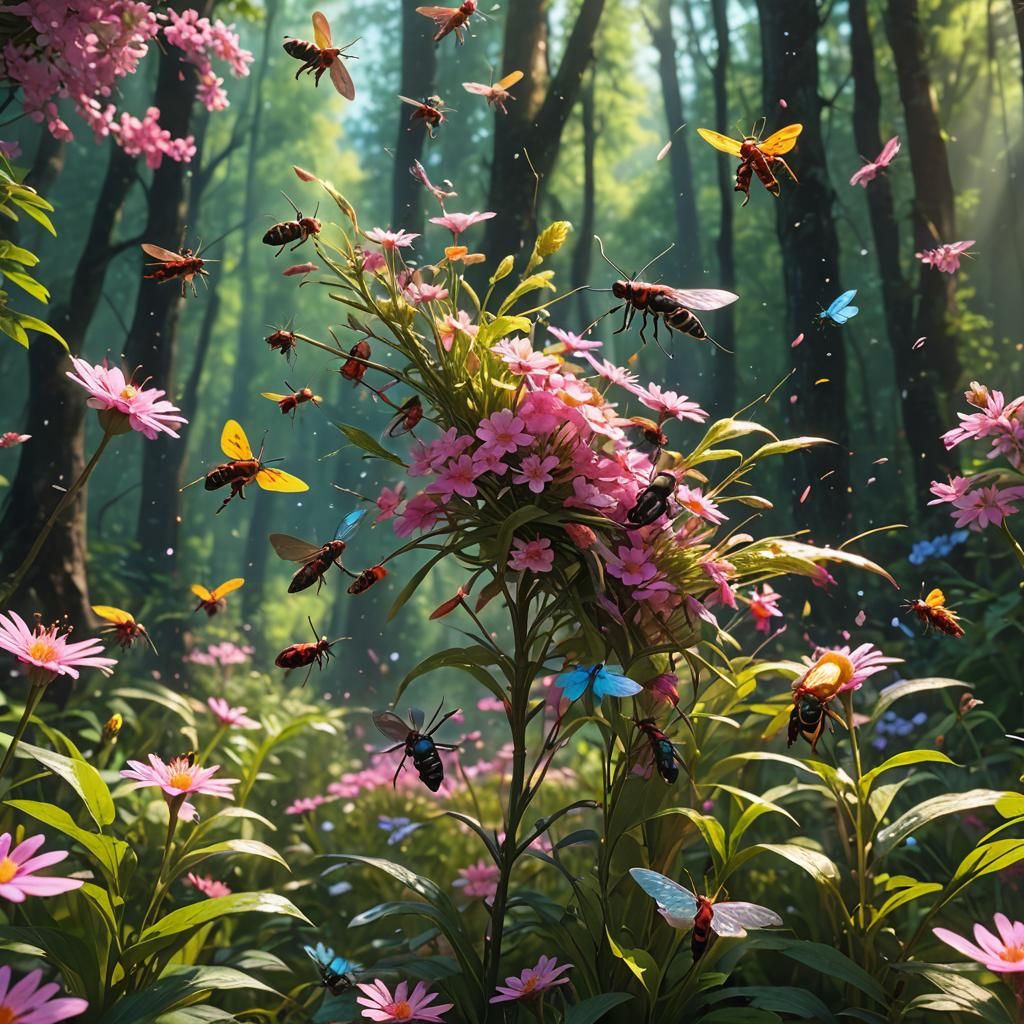 Bugs Dancing in Sunlit Forest: Digital Matte Painting