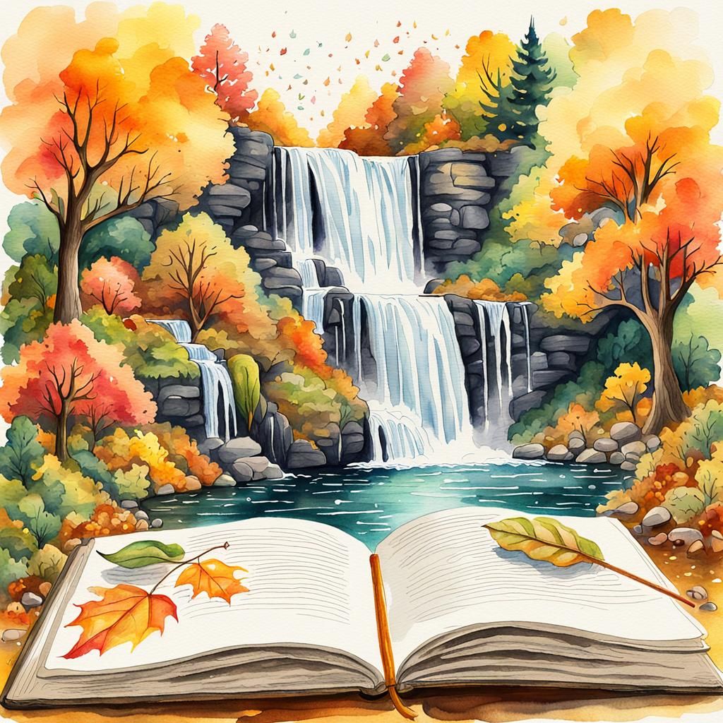 Watercolor Waterfall Flowing from Sketchbook Page