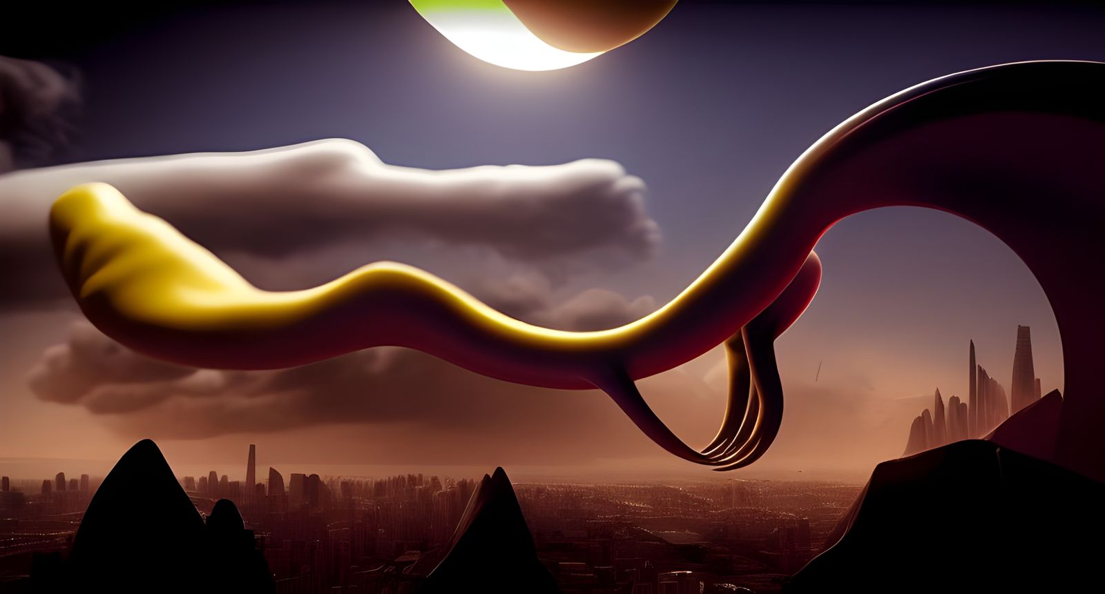 Futuristic Cityscape with Bizarre Creatures in Digital Art S...