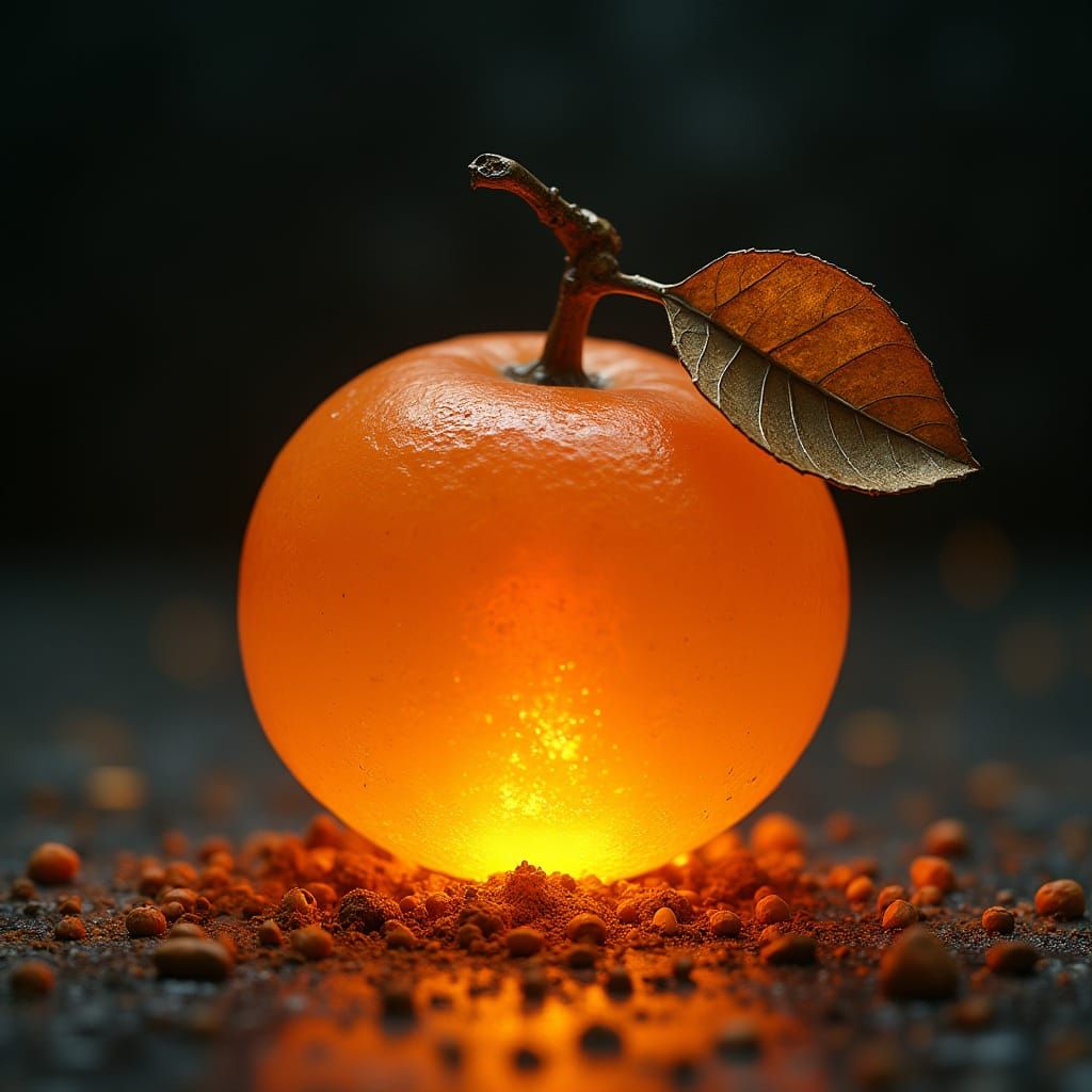 Vibrant Orange Glass on Dark Background in Tom Fedro Style