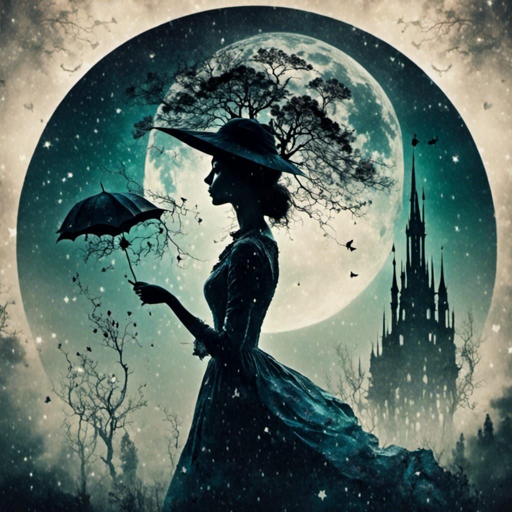 Ethereal Double Exposure: Silhouette in Gothic Aesthetic