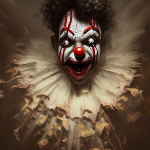 Creepy Clown with Red Nose in Dark Fantasy Style