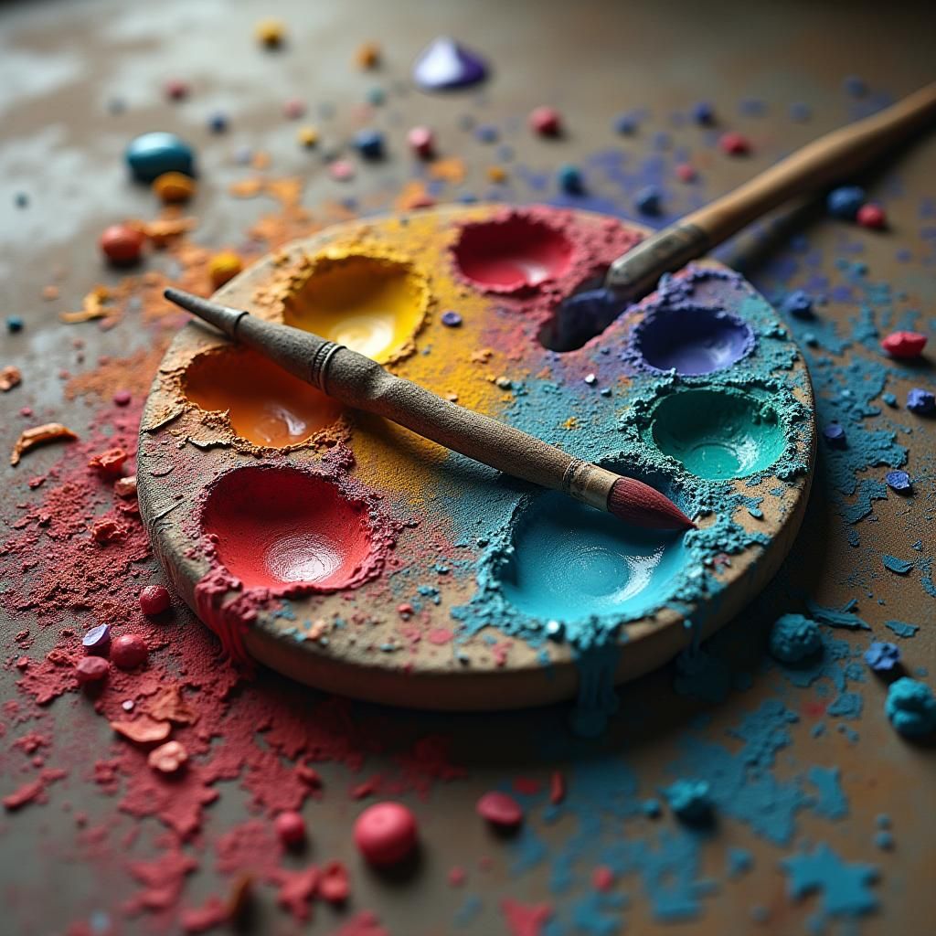 Paint Palette with Brush in Matte Realistic Style