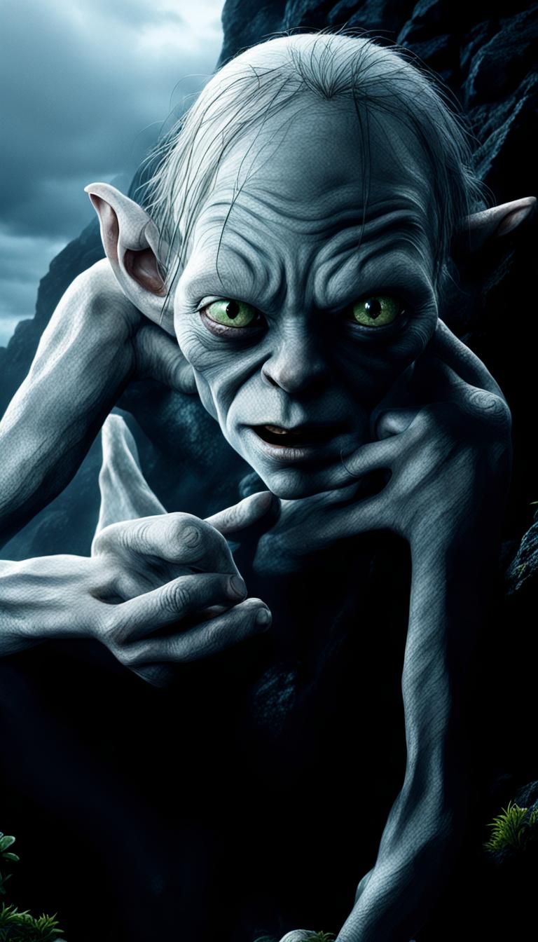 Dramatic Image of Gollum on Rocks