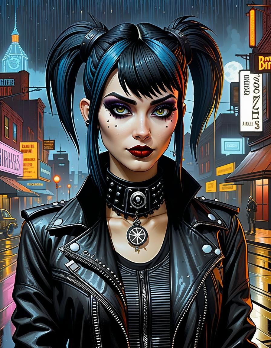 Goth Punk Girl Portrait in Retro Sci-Fi Style