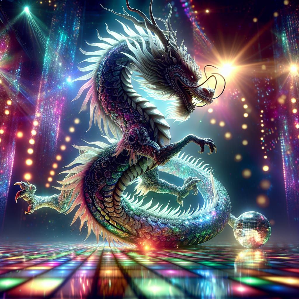 Dragon Disco Dancing in Vibrant Lights