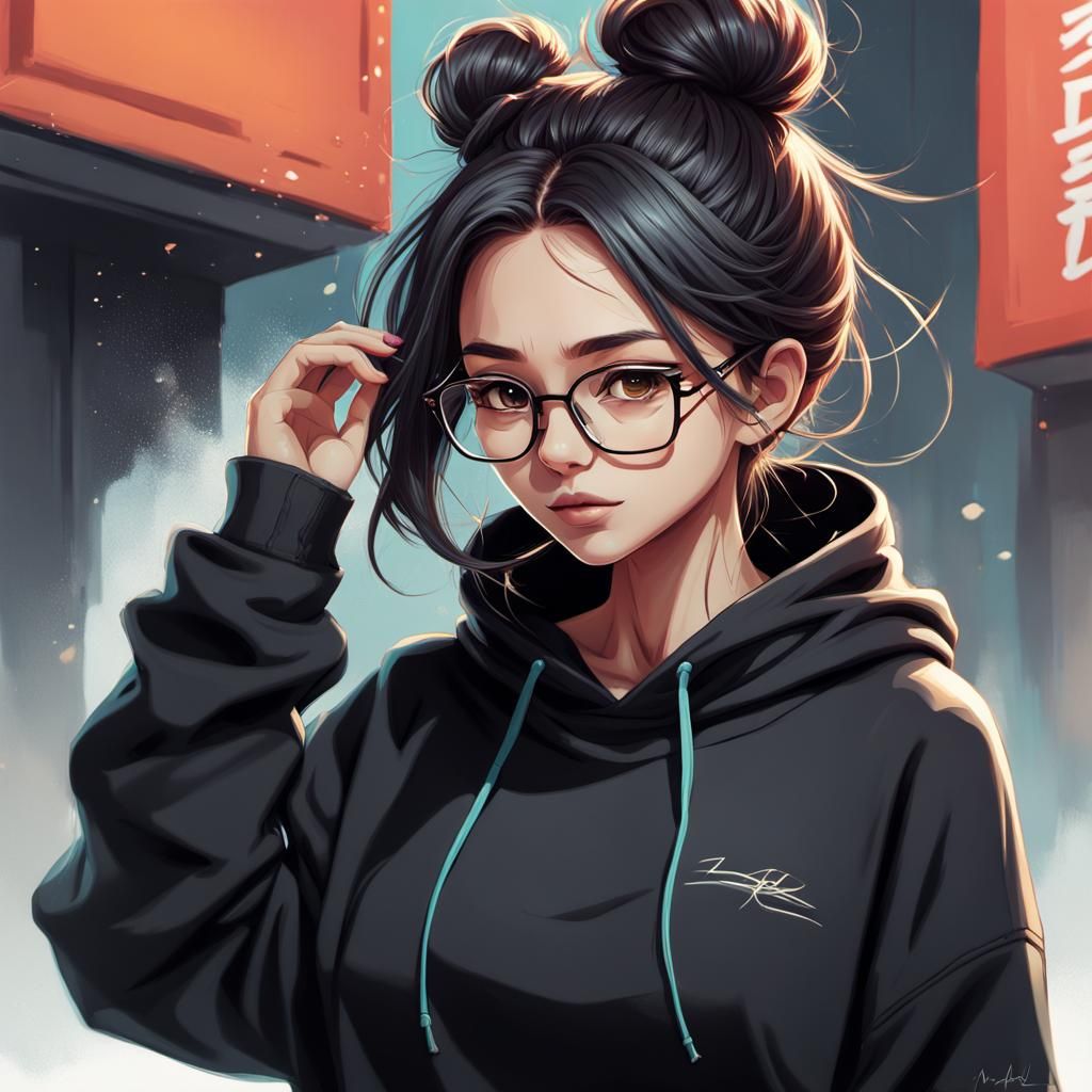 Anime Girl in Hoodie: Vibrant Digital Illustration
