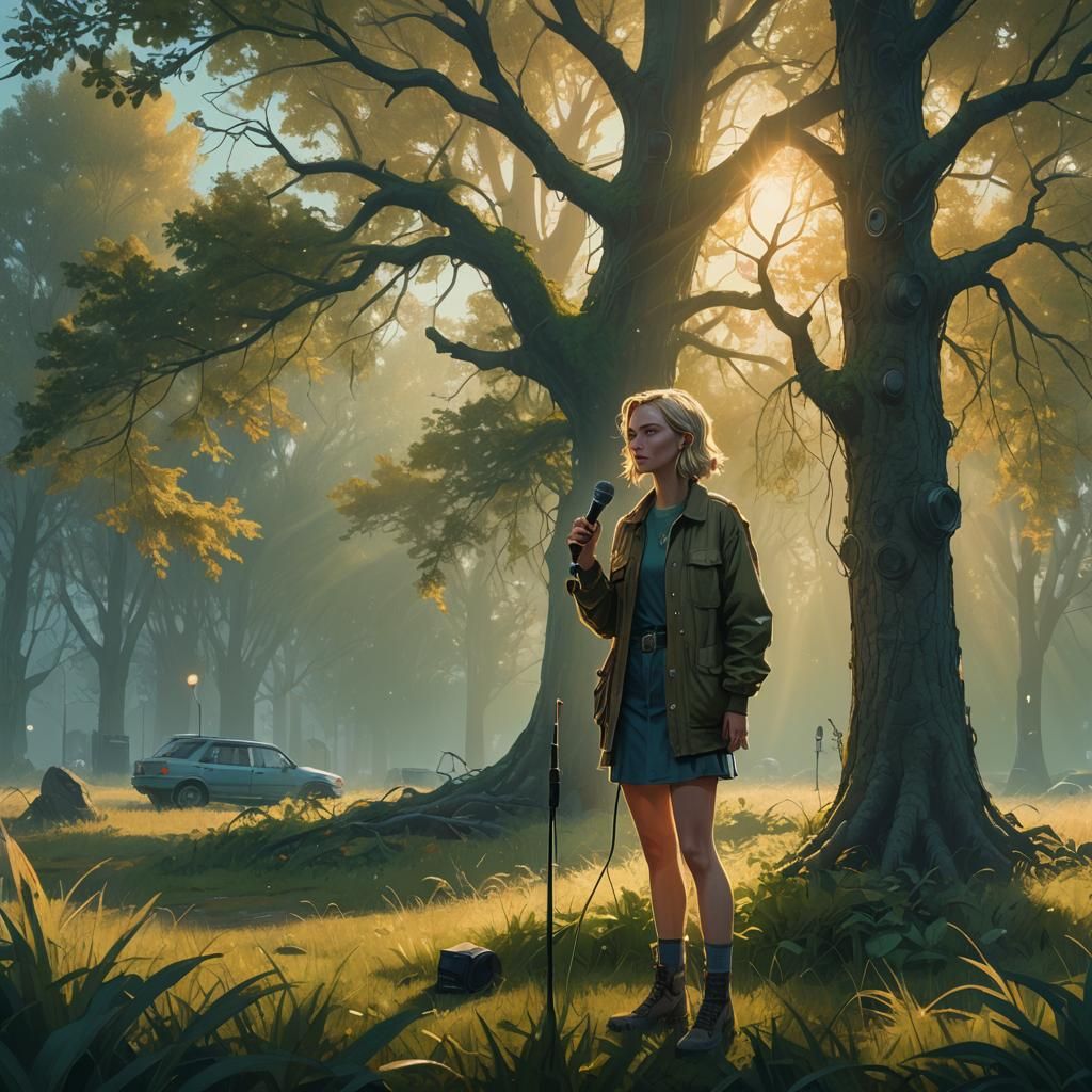 Woman Singing in Forest, Fantasy Concept Art