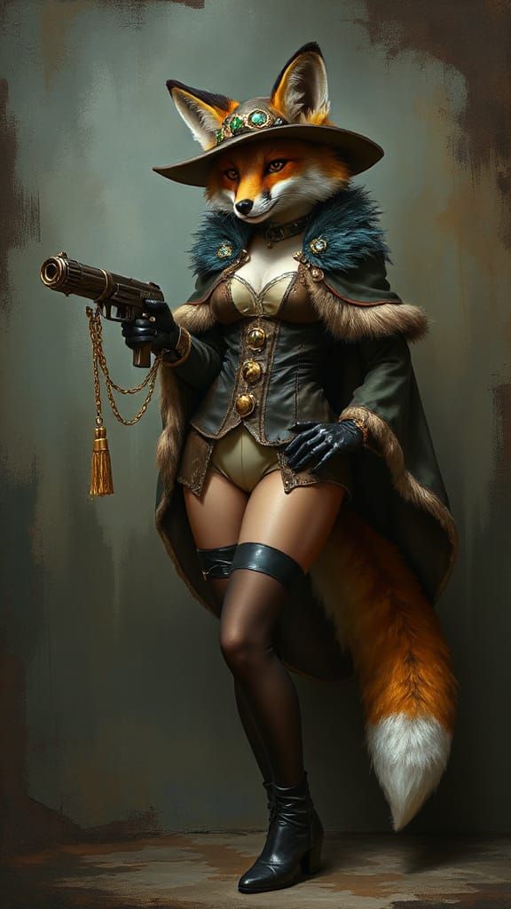 Steampunk Fox Sorceress in Dark Fantasy Style