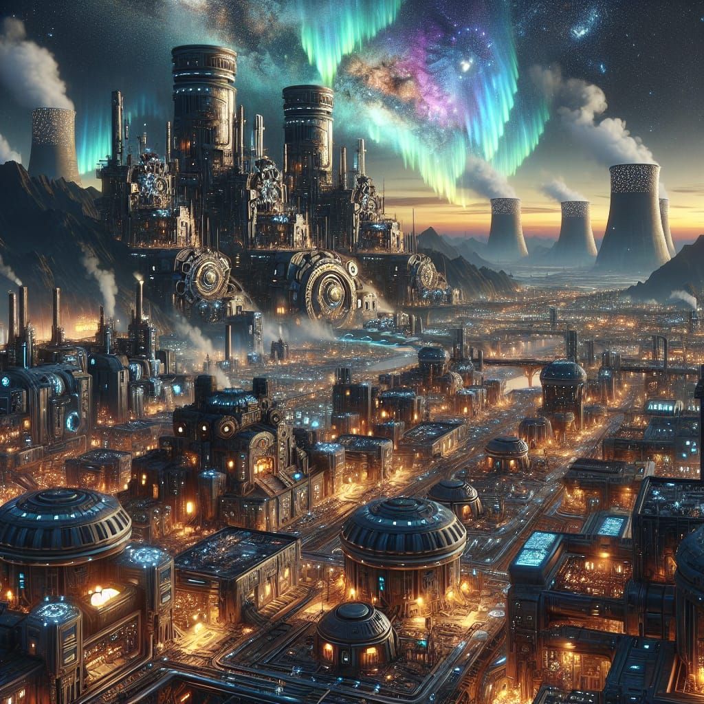 Cyberpunk Alien Town with Neon Lights and Futuristic Archite...