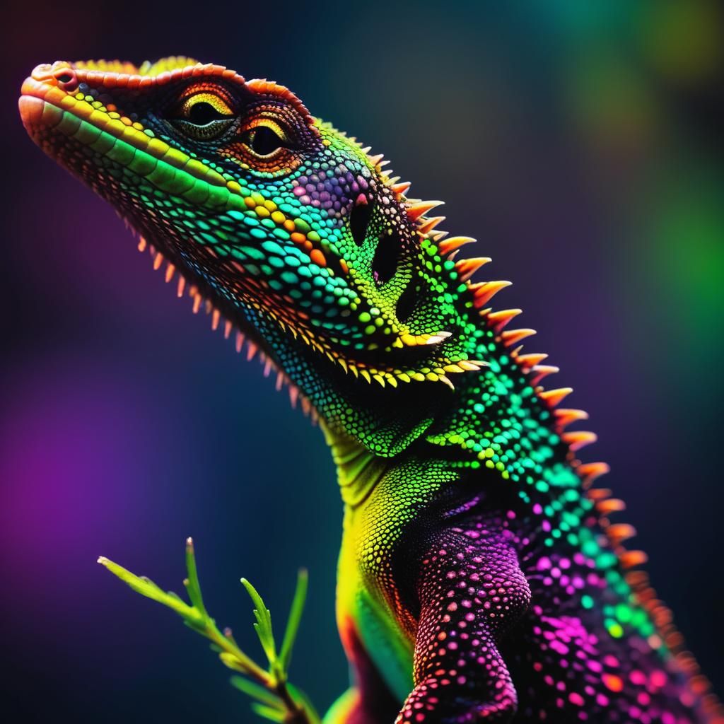 Neon Lizard Macro Photography with Surreal Lighting