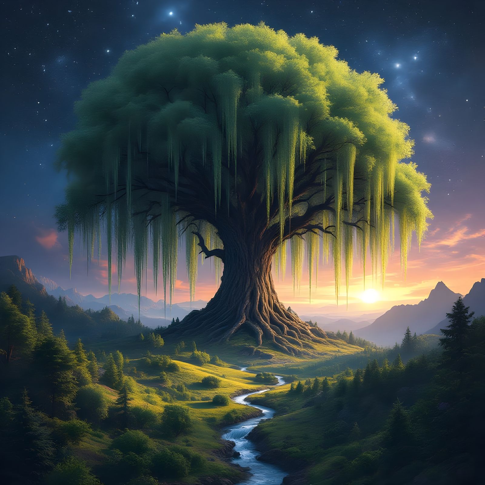 Colossal Weeping Willow Tree Above Clouds