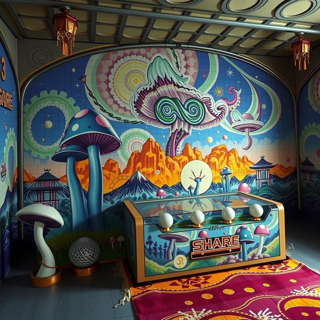 Whimsical 8-Bit Mushroom Adventure in Psychedelic Pixel Art